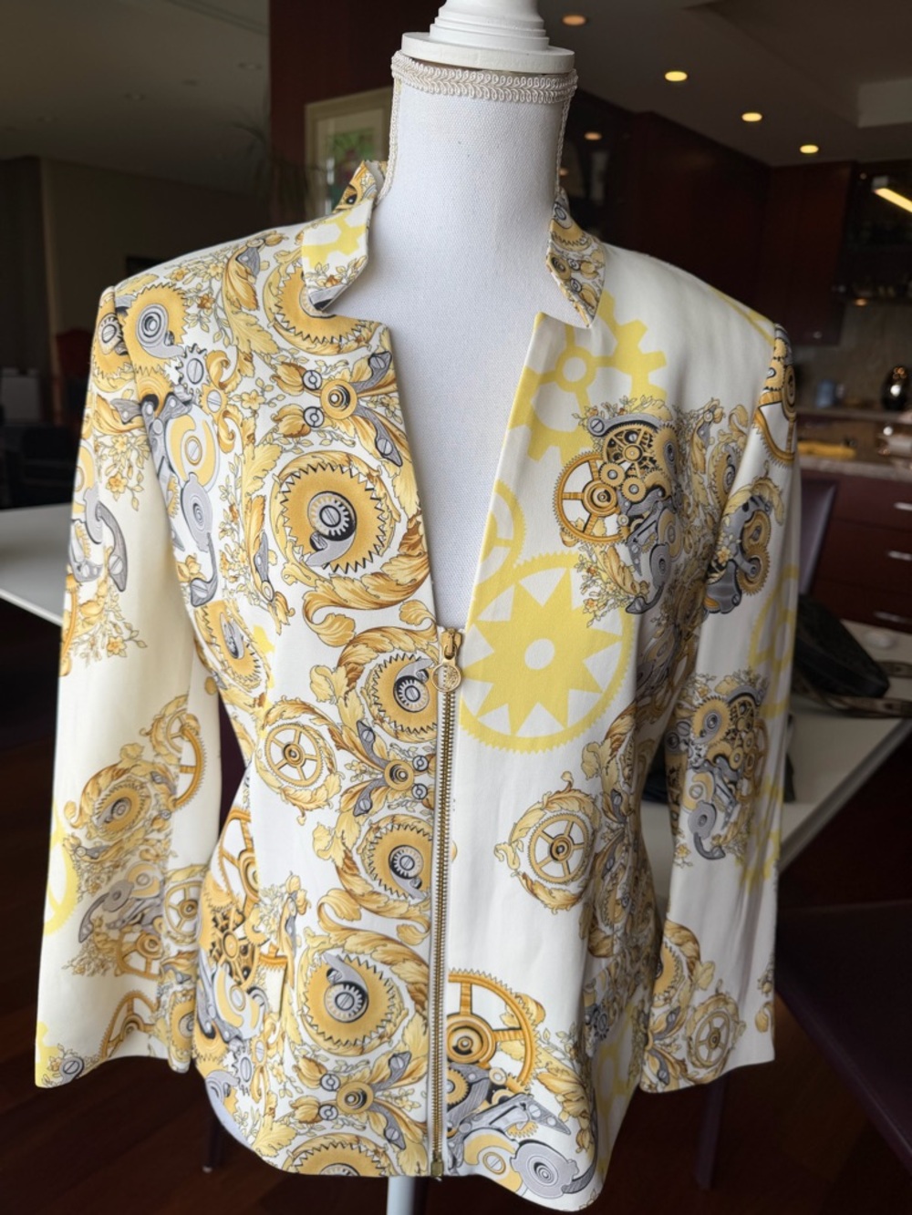 Versace Collection White, Yellow & Gold Baroque Gear Zip Jacket